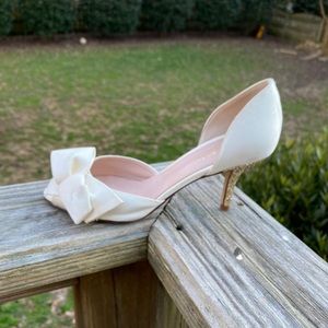Kate Spade Cream Bow Heels with Gold Glitter Heel